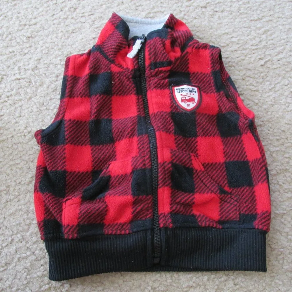 Carters 2 Pc Fleece Vest Pants Outfit Infant Boys Size 3M Red‎ Check Mommys Hero